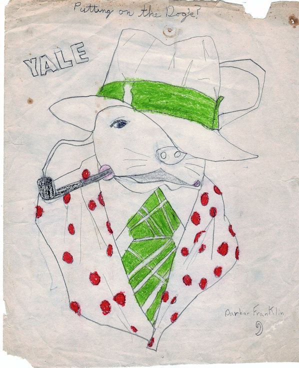 Sketch of a comic dog, pencil and crayon